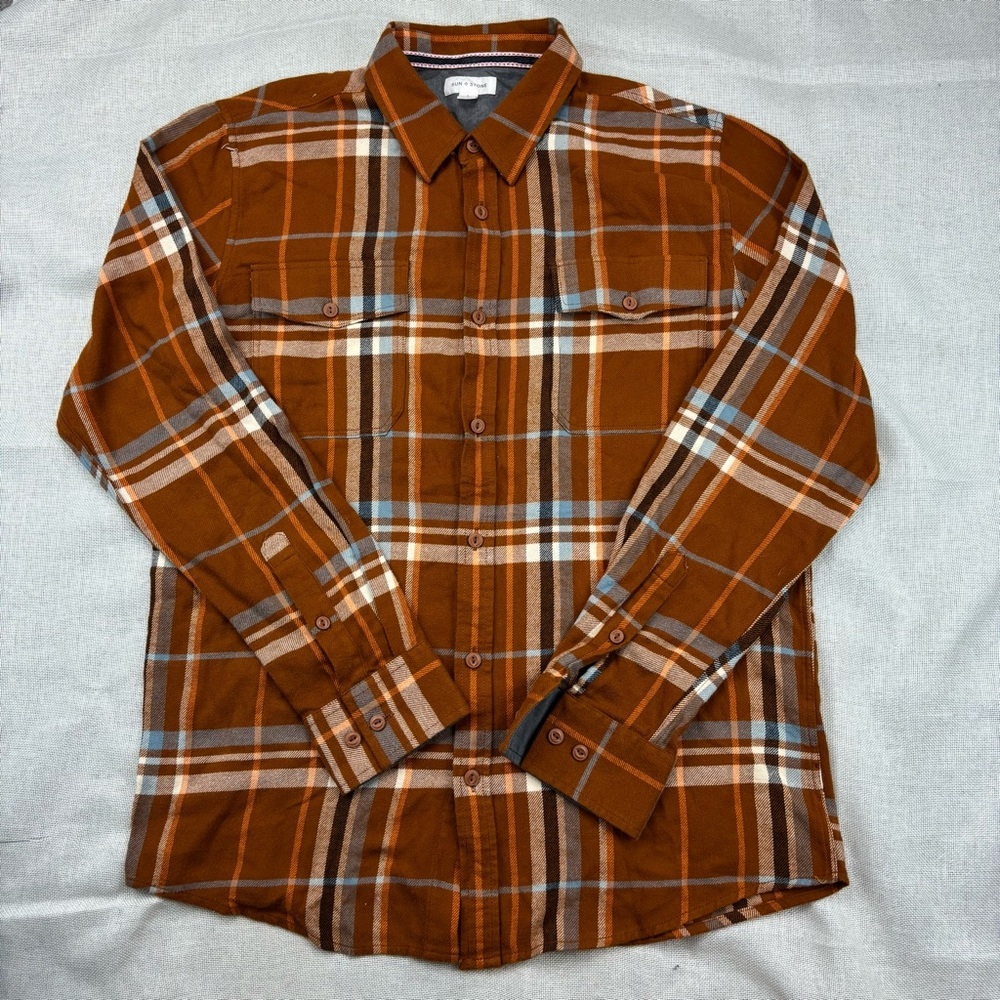 Sun + Stone Mens Plaid Flannel Button-Down Shirt Size 2XL
